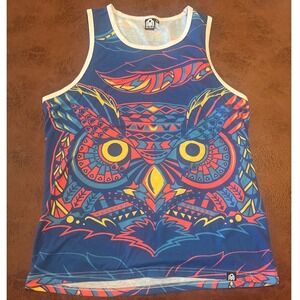 Into The AM Men's Graphic Tank Top Owl Feather Print Blue Size M